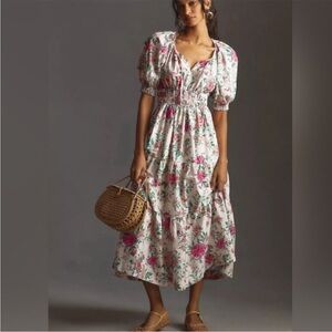 Anthropologie The Somerset Maxi Dress in fabulous pink green floral print